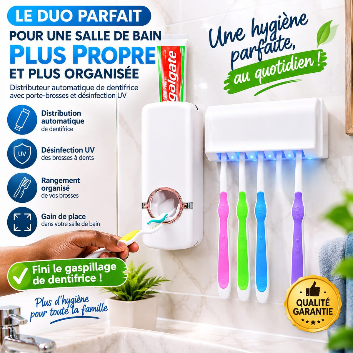 Distributeur automatique de dentifrice avec porte-brosses à dents
