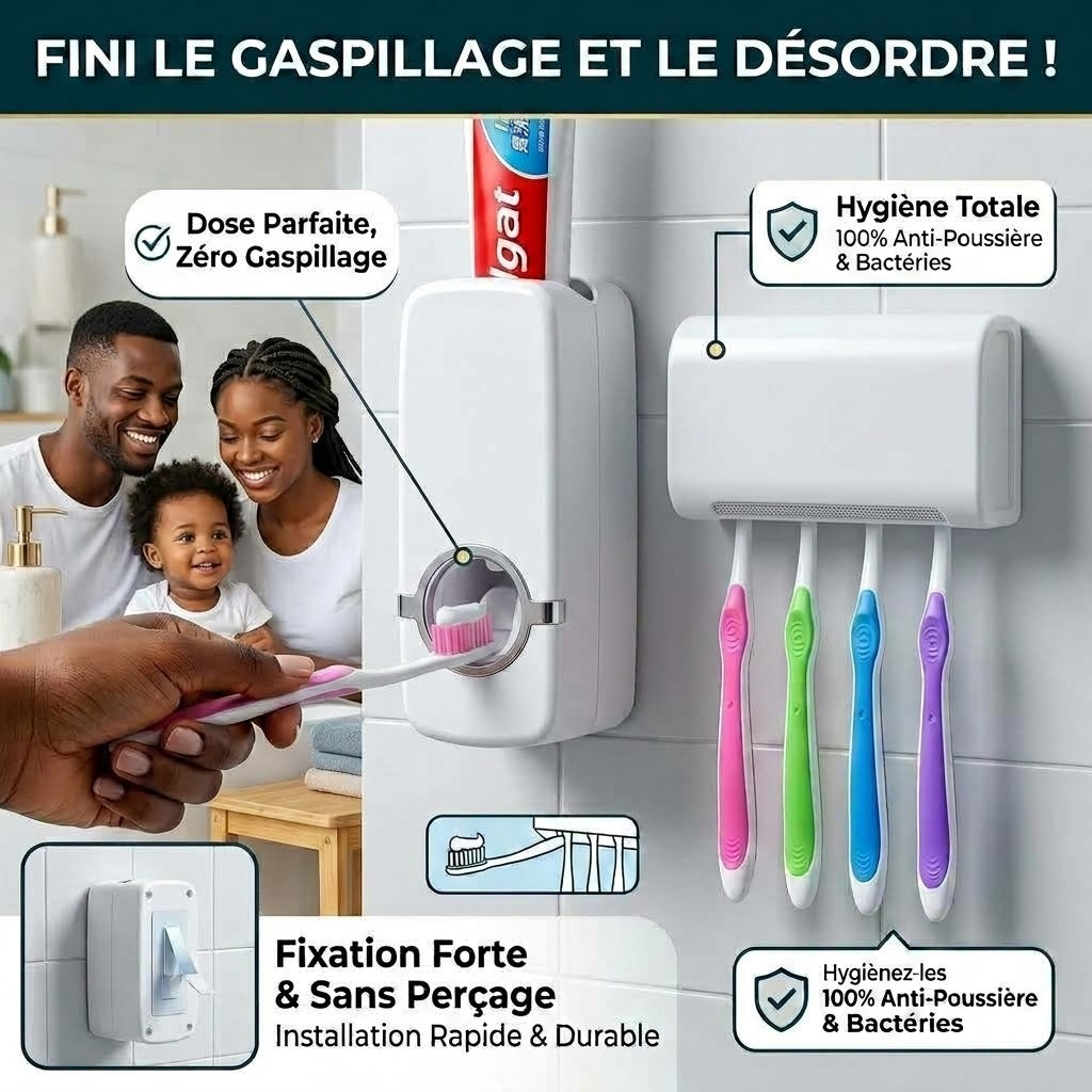 Distributeur automatique de dentifrice avec porte-brosses à dents